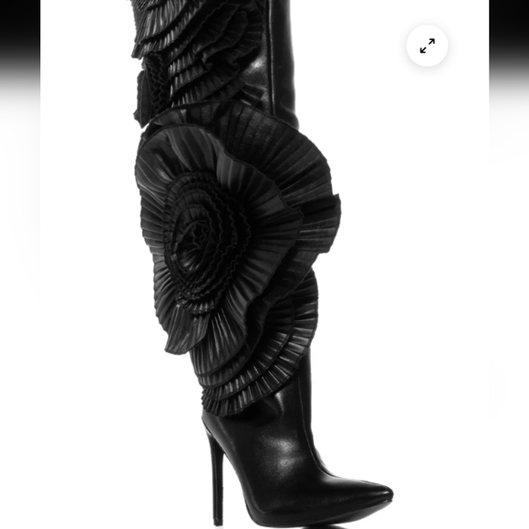 Azalea Wang Chic Black Over-the-Knee Boots with Floral Detail - Picture 3 of 10
